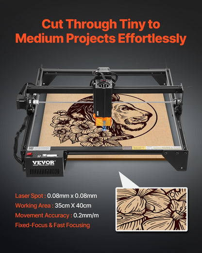 Lasergravierer, 20 W Leistung, Lasergravur- und Schneidemaschine, Arbeitsbereich 35 x 40 cm, Vorschubgeschwindigkeit 10.000 mm/min, fokussierter Laserstrahl mit Augenschutz, für Holz und bestimmte Metalle