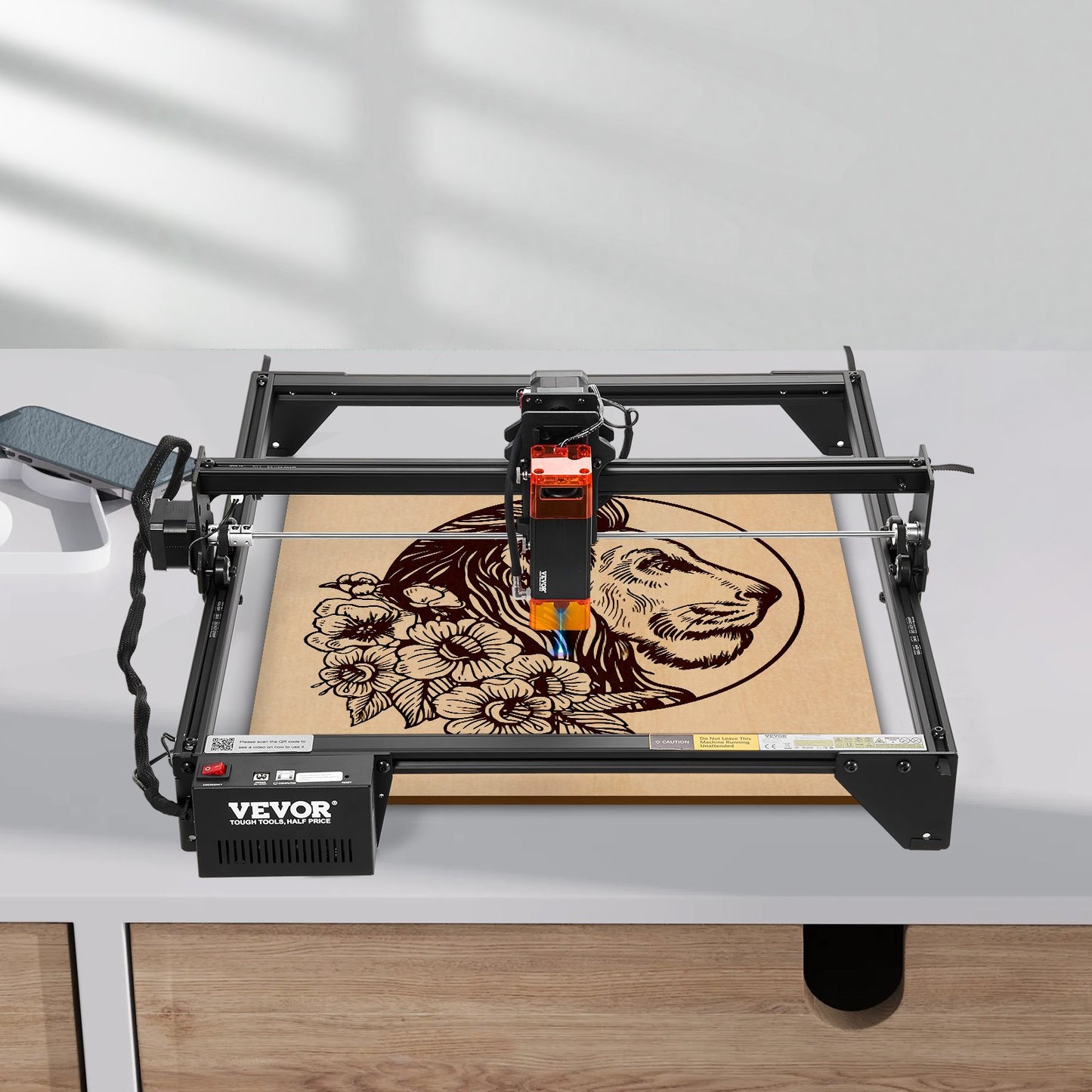 Lasergravierer, 5 W Leistung, Lasergravur- und Schneidemaschine, Arbeitsbereich 38 x 40 cm, Vorschubgeschwindigkeit 10.000 mm/min, fokussierter Laserstrahl mit Augenschutz, geeignet für Holz und bestimmte Metalle