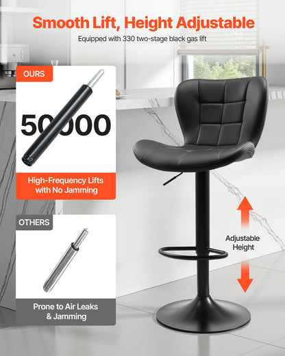 Bar Stool Set of 4, Modern PU Leather Counter Height Stools, Swivel Kitchen Barstool with Back and Footrest, Height Adjustable Armless Bar Chair, Island Barstools for Kitchen, Dining Room, Black
