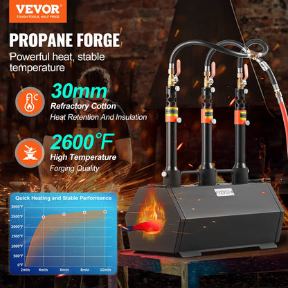 Portable Propane Forge, 3 Burner Farrier Forge, 2600℉ Tool and Knife Making Blacksmithing Gas Forge, Large Capacity Hexagon Cold-Rolled Steel Gas Forging Tools and Equipment for Metal Forging