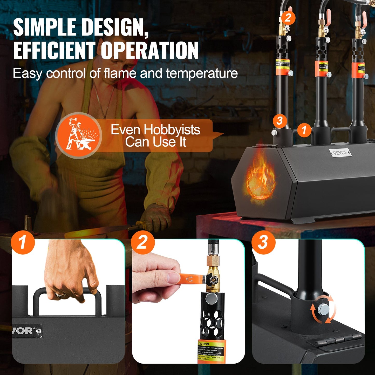 Portable Propane Forge, 3 Burner Farrier Forge, 2600℉ Tool and Knife Making Blacksmithing Gas Forge, Large Capacity Hexagon Cold-Rolled Steel Gas Forging Tools and Equipment for Metal Forging