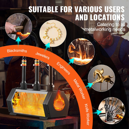 Portable Propane Forge, 3 Burner Farrier Forge, 2600℉ Tool and Knife Making Blacksmithing Gas Forge, Large Capacity Hexagon Cold-Rolled Steel Gas Forging Tools and Equipment for Metal Forging