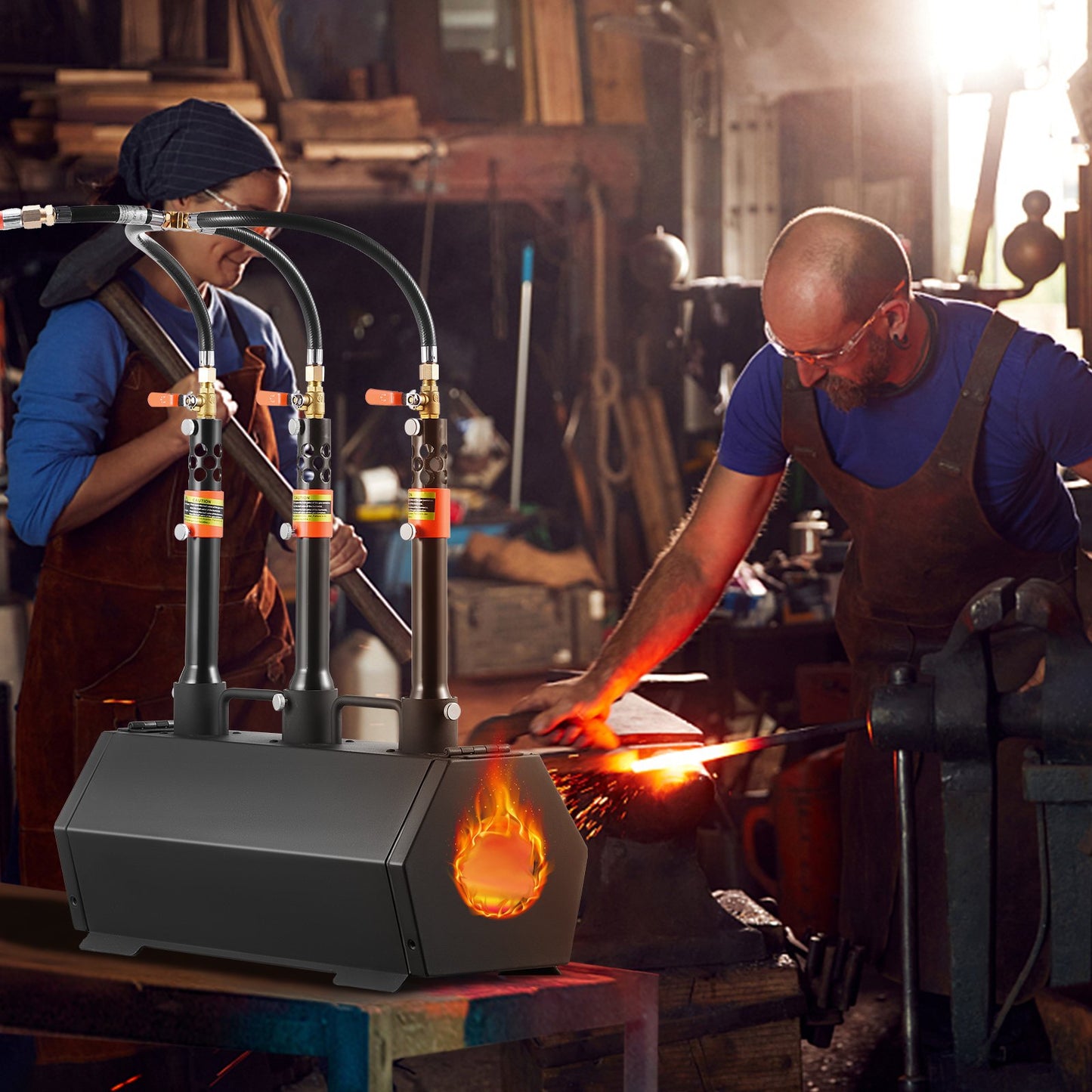 Portable Propane Forge, 3 Burner Farrier Forge, 2600℉ Tool and Knife Making Blacksmithing Gas Forge, Large Capacity Hexagon Cold-Rolled Steel Gas Forging Tools and Equipment for Metal Forging