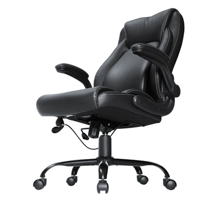 Executive Office Chair with Cutting-edge Adjustable Lumbar Support, High Back PU Leather Office Chair Ergonomic for Back Pain, with Padded Flip-up Arms