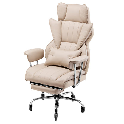 Chefsessel, Hochlehner mit Fußstütze und abnehmbaren Armlehnen, ergonomischer Schreibtischstuhl mit hochelastischem Schaumstoffkissen, drehbarer Rollstuhl aus PU-Leder für Arbeit, Studium und Gaming, Braun