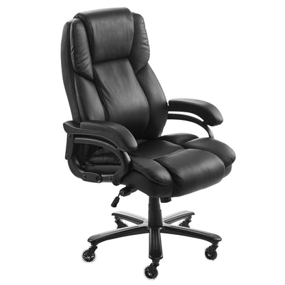 Executive Chair, High Back Office Chair with Knob-Control Lumbar Support, Ergonomic Desk Chair Adjustable Tilt & Height, PU Leather Swivel Rolling Chair for Working, Study, Gaming, Black