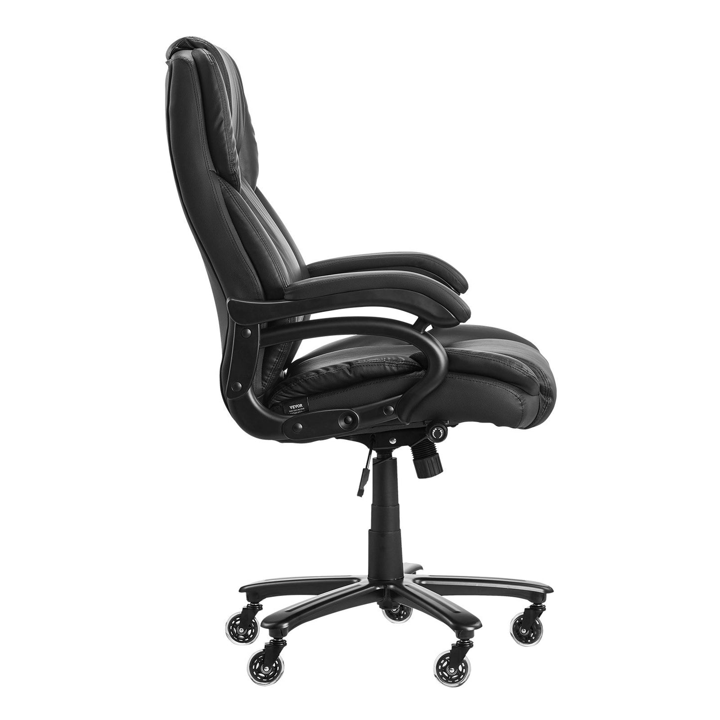 Executive Chair, High Back Office Chair with Knob-Control Lumbar Support, Ergonomic Desk Chair Adjustable Tilt & Height, PU Leather Swivel Rolling Chair for Working, Study, Gaming, Black