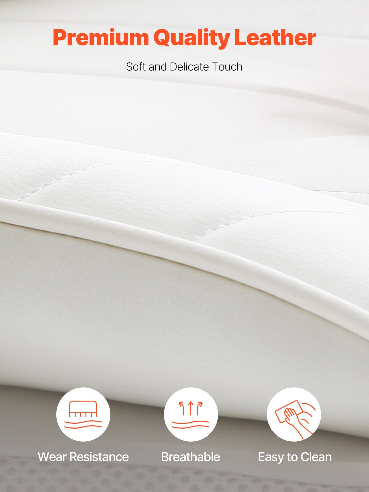 Verstellbarer Bürostuhl mit Fußstütze, strapazierfähiger Bürostuhl aus PU-Leder, breiter Bürostuhl, Chefsessel für große und schwere Personen mit Lendenwirbelstütze, stabiles Metallgestell, leise Rollen, Weiß