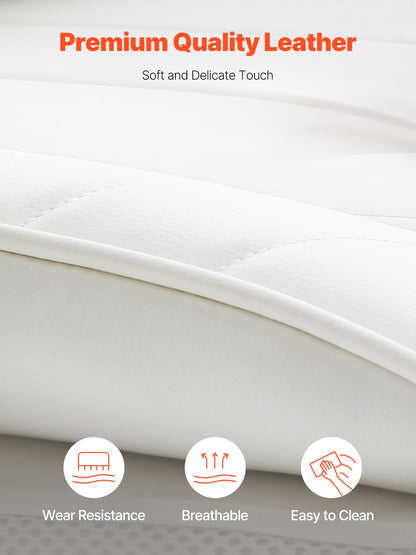 Verstellbarer Bürostuhl mit Fußstütze, strapazierfähiger Bürostuhl aus PU-Leder, breiter Bürostuhl, Chefsessel für große und schwere Personen mit Lendenwirbelstütze, stabiles Metallgestell, leise Rollen, Weiß