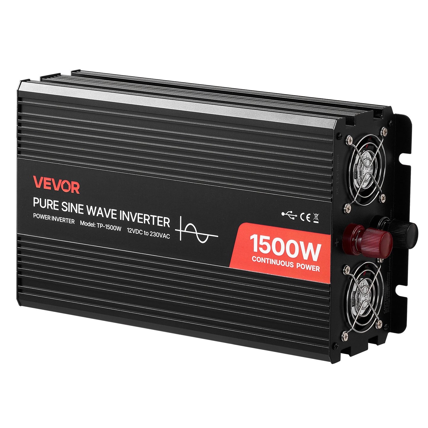 1500W Power Inverter, 12V DC to 230V AC Pure Sine Wave Inverter, Car Charger Converter with Remote Control, USB & Type-C Ports, 2 AC Outlets, Fast-charging for RV, Truck Outdoor Camping