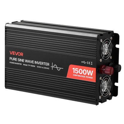 1500W Power Inverter, 12V DC to 230V AC Pure Sine Wave Inverter, Car Charger Converter with Remote Control, USB & Type-C Ports, 2 AC Outlets, Fast-charging for RV, Truck Outdoor Camping