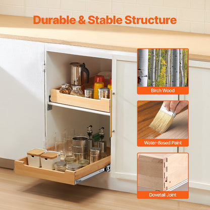 Pull Out Cabinet Organizer, 17"W x 21"D Cabinet Drawer, Soft Close Slide out Shelf, Heavy-Duty Sliding Wood Drawer, Bottom and Side Assembly Base Cabinet Organization for Kitchen Pantry Bathroom