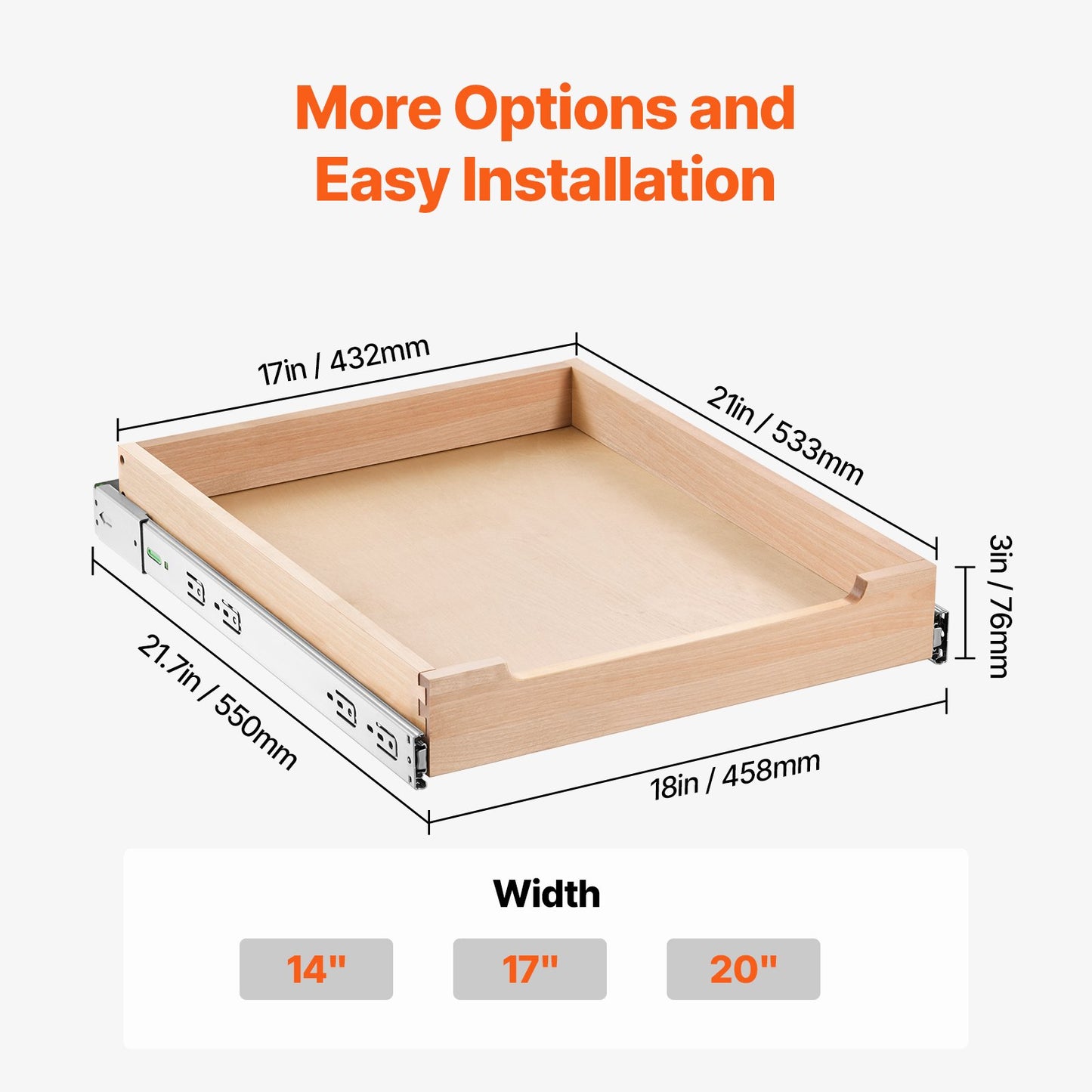Pull Out Cabinet Organizer, 17"W x 21"D Cabinet Drawer, Soft Close Slide out Shelf, Heavy-Duty Sliding Wood Drawer, Bottom and Side Assembly Base Cabinet Organization for Kitchen Pantry Bathroom