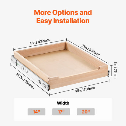 Pull Out Cabinet Organizer, 17"W x 21"D Cabinet Drawer, Soft Close Slide out Shelf, Heavy-Duty Sliding Wood Drawer, Bottom and Side Assembly Base Cabinet Organization for Kitchen Pantry Bathroom