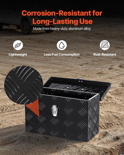 Robuste Werkzeugkiste aus Aluminium für LKW-Ladeflächen, gestreift, mit seitlichem und oberem Griff, Aufbewahrungskiste für Anhänger, Pickups und Wohnmobile, 406 x 190 x 254 mm (16 x 7,5 x 10 Zoll), Schwarz