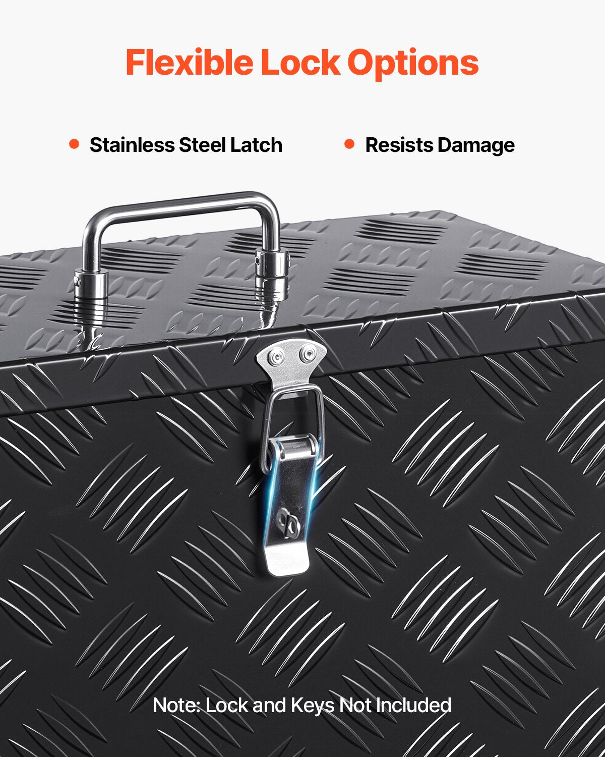 Robuste Werkzeugkiste aus Aluminium für LKW-Ladeflächen, gestreift, mit seitlichem und oberem Griff, Aufbewahrungskiste für Anhänger, Pickups und Wohnmobile, 406 x 190 x 254 mm (16 x 7,5 x 10 Zoll), Schwarz