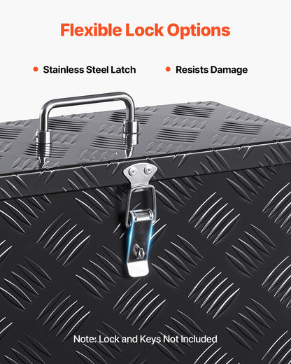 Robuste Werkzeugkiste aus Aluminium für LKW-Ladeflächen, gestreift, mit seitlichem und oberem Griff, Aufbewahrungskiste für Anhänger, Pickups und Wohnmobile, 406 x 190 x 254 mm (16 x 7,5 x 10 Zoll), Schwarz