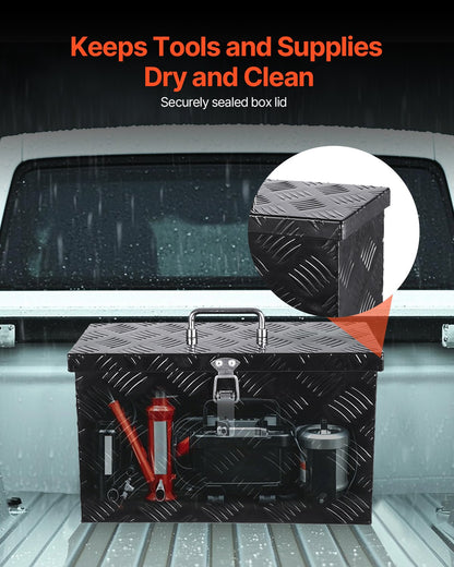 Robuste Werkzeugkiste aus Aluminium für LKW-Ladeflächen, gestreift, mit seitlichem und oberem Griff, Aufbewahrungskiste für Anhänger, Pickups und Wohnmobile, 406 x 190 x 254 mm (16 x 7,5 x 10 Zoll), Schwarz