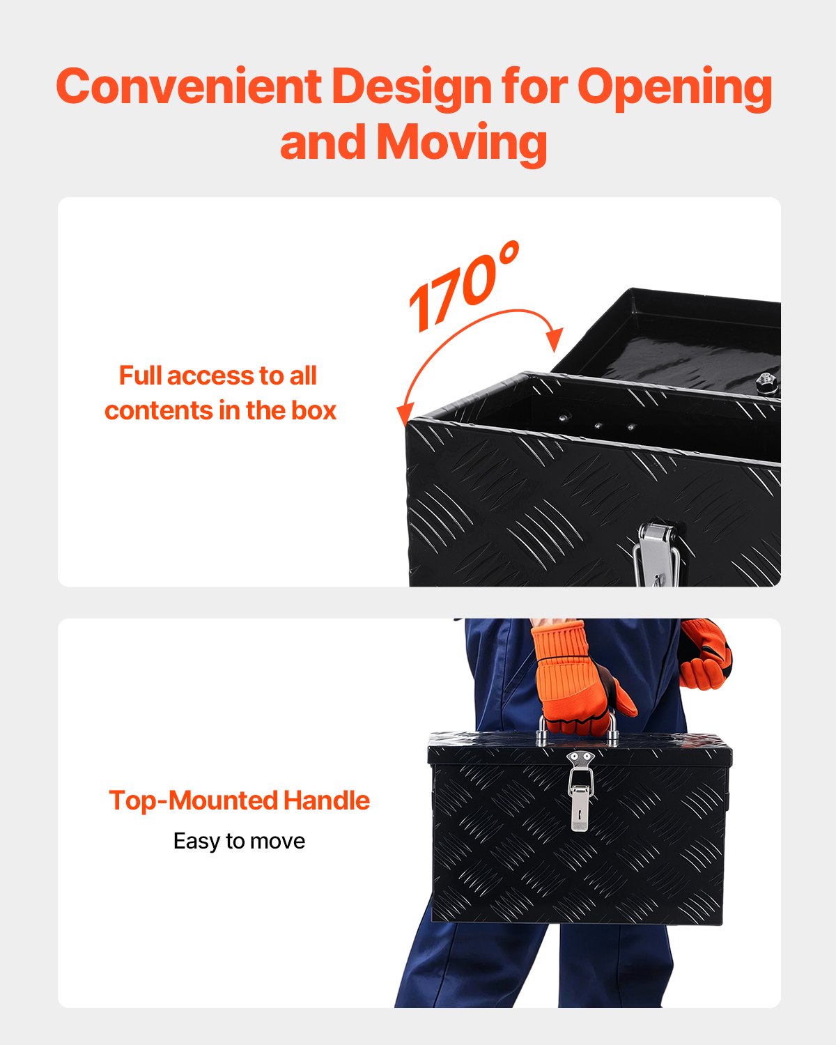 Robuste Werkzeugkiste aus Aluminium für LKW-Ladeflächen, gestreift, mit seitlichem und oberem Griff, Aufbewahrungskiste für Anhänger, Pickups und Wohnmobile, 406 x 190 x 254 mm (16 x 7,5 x 10 Zoll), Schwarz