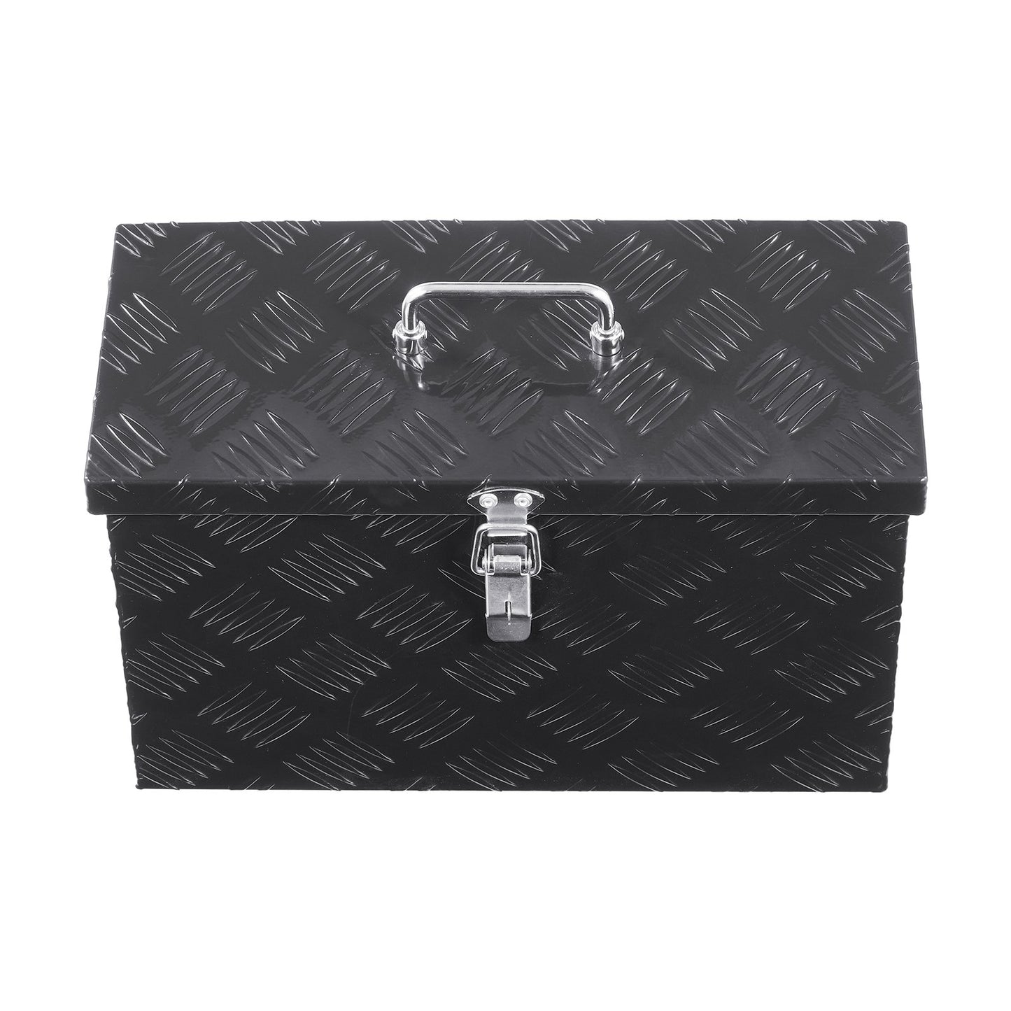 Robuste Werkzeugkiste aus Aluminium für LKW-Ladeflächen, gestreift, mit seitlichem und oberem Griff, Aufbewahrungskiste für Anhänger, Pickups und Wohnmobile, 406 x 190 x 254 mm (16 x 7,5 x 10 Zoll), Schwarz