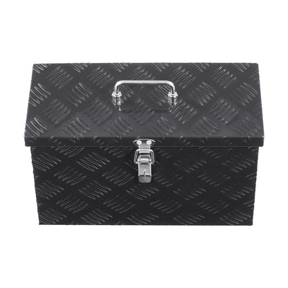 Robuste Werkzeugkiste aus Aluminium für LKW-Ladeflächen, gestreift, mit seitlichem und oberem Griff, Aufbewahrungskiste für Anhänger, Pickups und Wohnmobile, 406 x 190 x 254 mm (16 x 7,5 x 10 Zoll), Schwarz