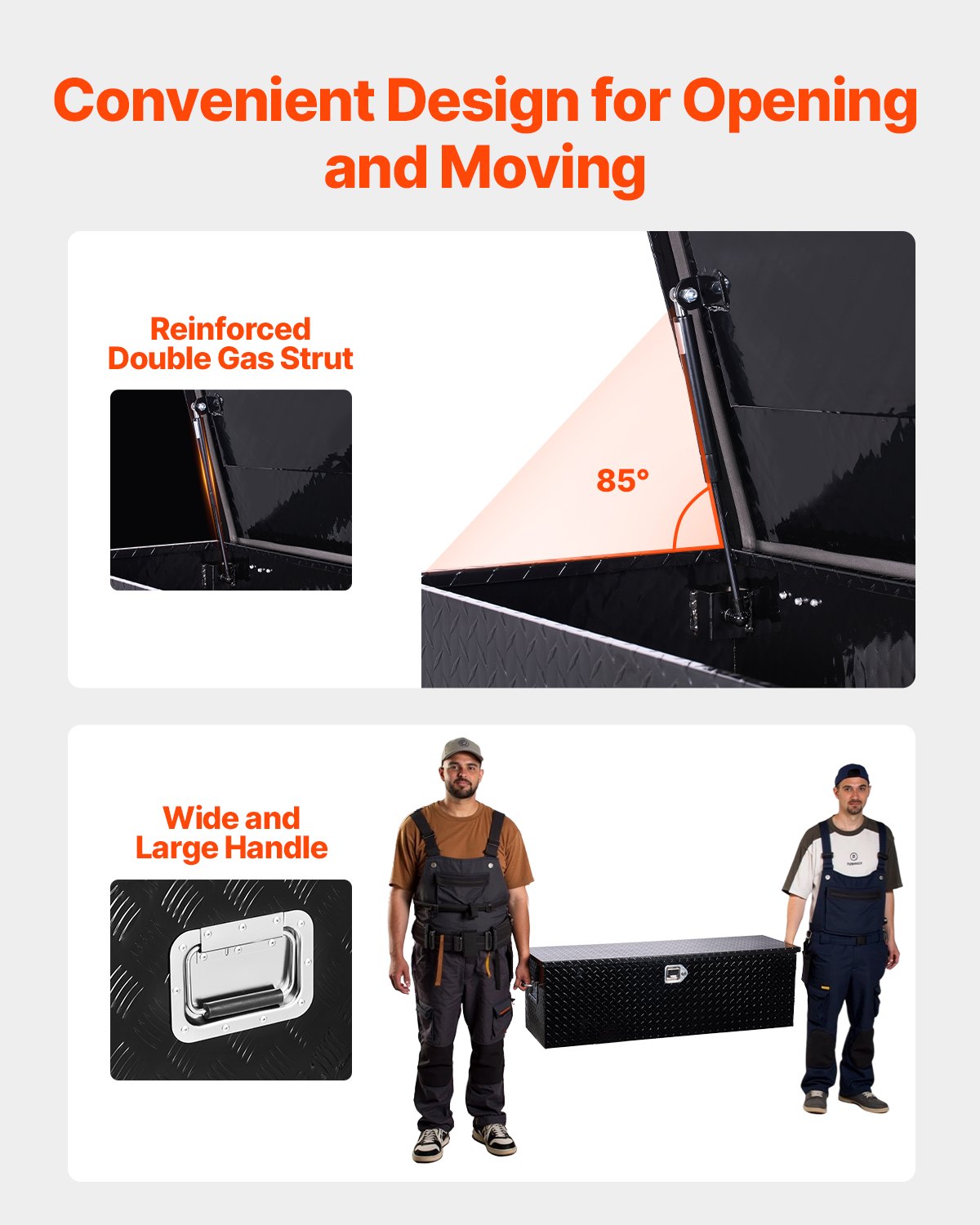 Robuste Werkzeugkiste aus Aluminium für LKW-Ladeflächen, Riffelblech-Werkzeugkiste mit seitlichem Griff und abschließbaren Schlüsseln, Aufbewahrungsbox für Anhänger, Pickups und Wohnmobile, 1244,6 x 381 x 381 mm (49" x 15" x 15"), Schwarz