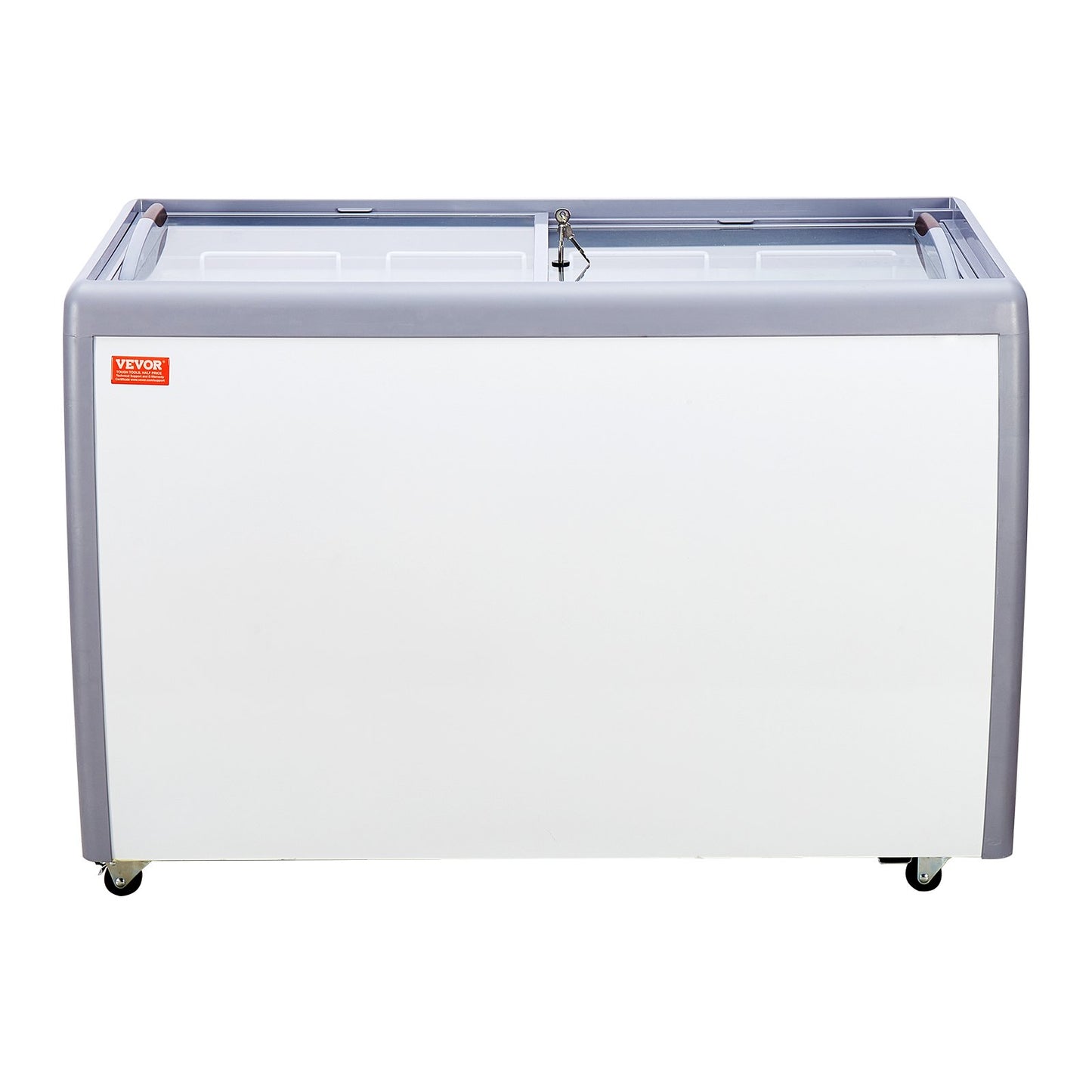 Commercial Ice Cream Display Case, 370 L Chest Freezer, Mobile Glass Top Deep Freezer, Restaurant Gelato Dipping Cabinet with 8 Large Tubs, 2 Sliding Glass Doors, Locking Casters, White