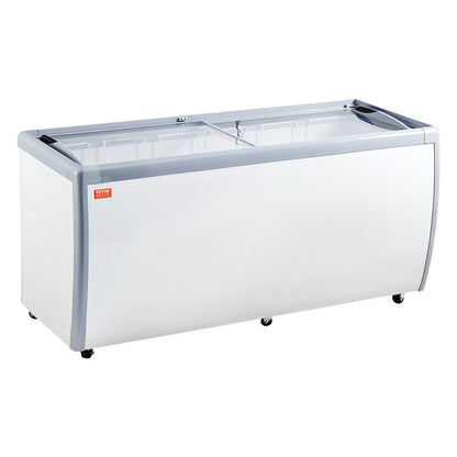 Gewerbliche Eiscreme-Vitrine, 567-Liter-Gefriertruhe, mobiler Tiefkühlschrank mit Glasdeckel, Eiscreme-Auslage für Restaurants mit 12 großen Behältern, 2 Glasschiebetüren, feststellbaren Rollen, weiß