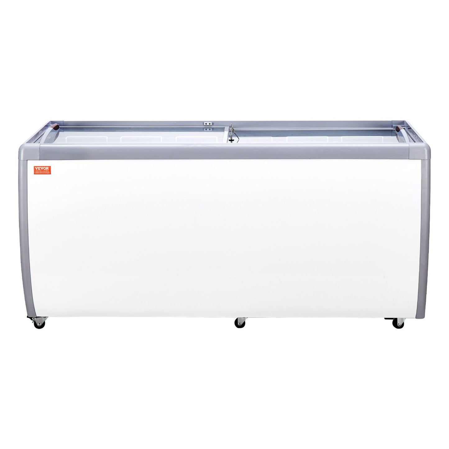 Gewerbliche Eiscreme-Vitrine, 567-Liter-Gefriertruhe, mobiler Tiefkühlschrank mit Glasdeckel, Eiscreme-Auslage für Restaurants mit 12 großen Behältern, 2 Glasschiebetüren, feststellbaren Rollen, weiß