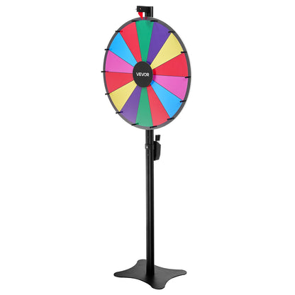610 mm Spinning Prize Wheel, 14 Slots Spinning Wheel with Stand, Adjustable Height Win Fortune Roulette with a Dry Erase and 2 Markers, 6 Colors, Easy Assembly, for Party Pub Trade Show Carnival
