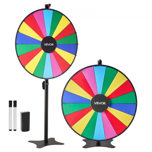 914 mm Spinning Prize Wheel, 18 Slots Spinning Wheel with Stand, Adjustable Height Win Fortune Roulette with a Dry Erase and 2 Markers, 6 Colors, Easy Assembly, for Party Pub Trade Show Carnival