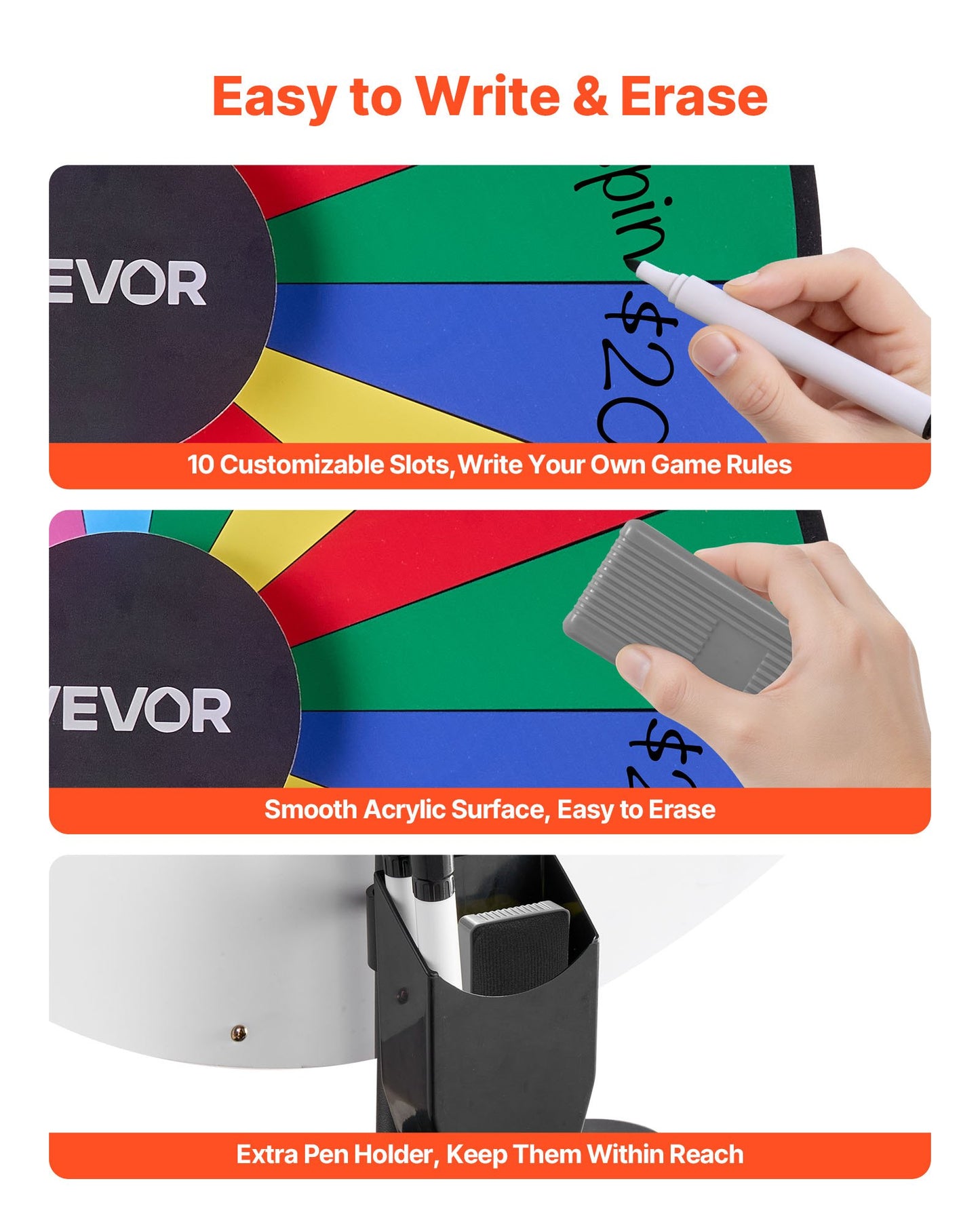 914 mm Spinning Prize Wheel, 18 Slots Spinning Wheel with Stand, Adjustable Height Win Fortune Roulette with a Dry Erase and 2 Markers, 6 Colors, Easy Assembly, for Party Pub Trade Show Carnival