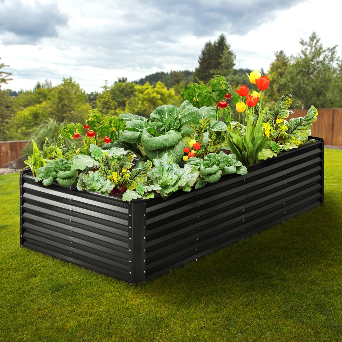 Raised Garden Bed,94.5x 47.2 x 23.6 inch Galvanized Metal Planter Box, Outdoor Planting Boxes with Open Base, for Growing Flowers/Vegetables/Herbs in Backyard/Garden/Patio/Balcony, Dark Gray