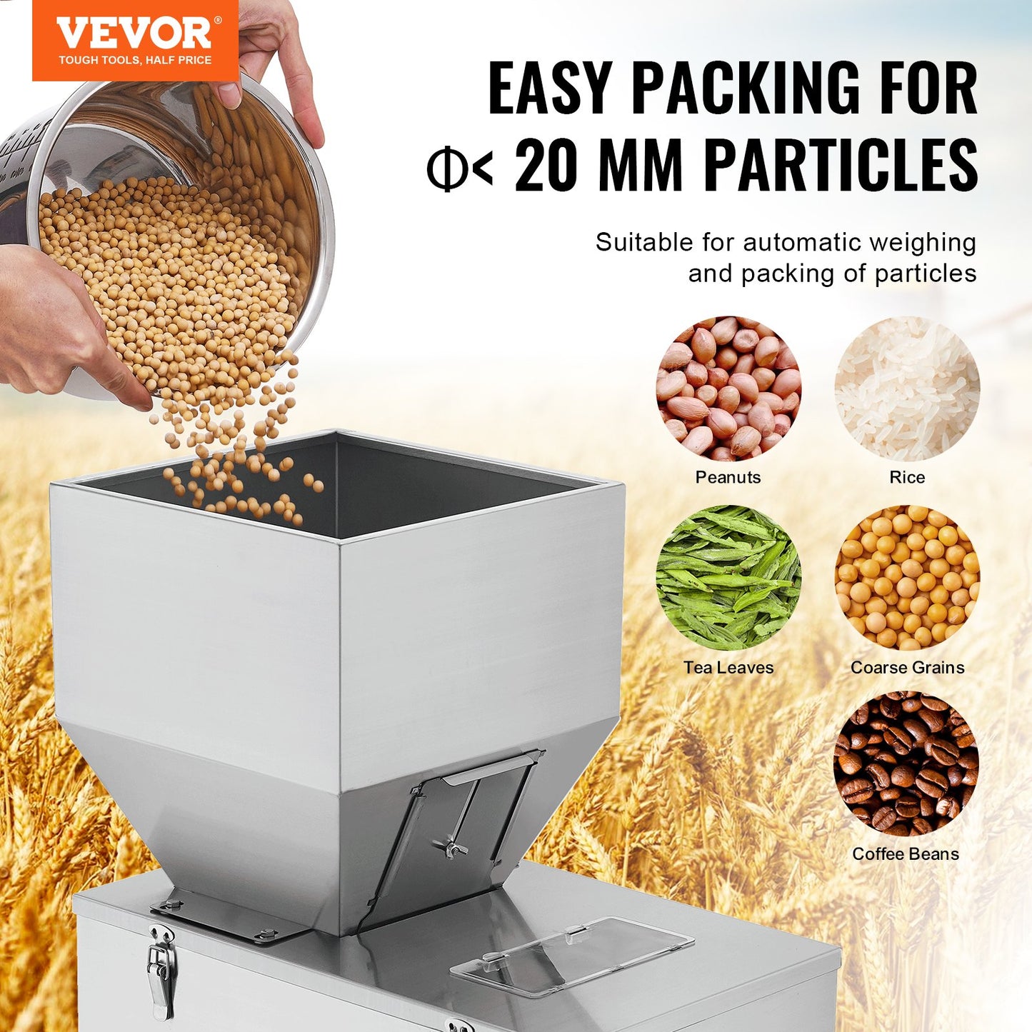 Particle Filling Machine, 0.044-6.6 lbs/20-3000g, Automatic Filler Machine with Foot Pedal, Stainless Steel Weighing Filling Machine, Weigh Filler for Beans Seeds Grains Tea Granular Packing
