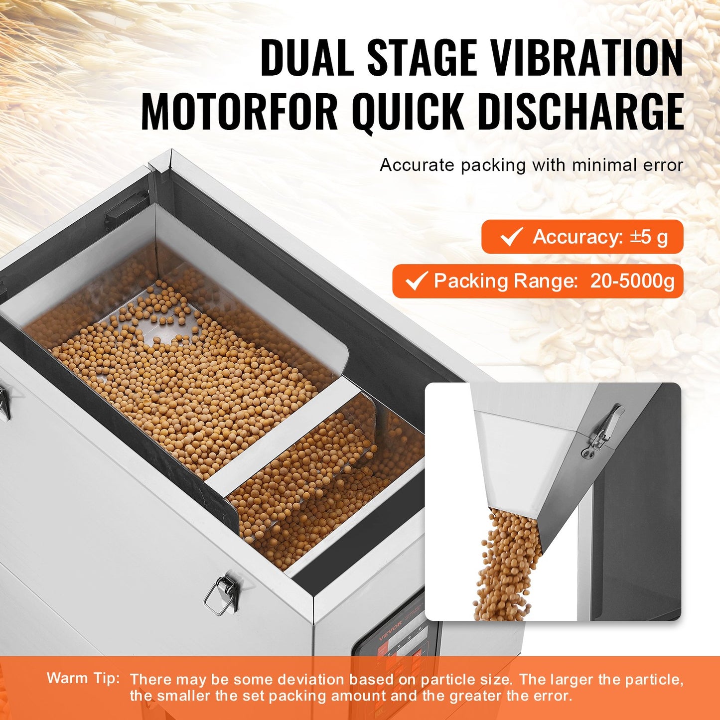 Particle Filling Machine, 0.044-11 lbs/20-5000g, Automatic Filler Machine with Foot Pedal, Stainless Steel Weighing Filling Machine, Weigh Filler for Beans Seeds Grains Tea Granular Packing