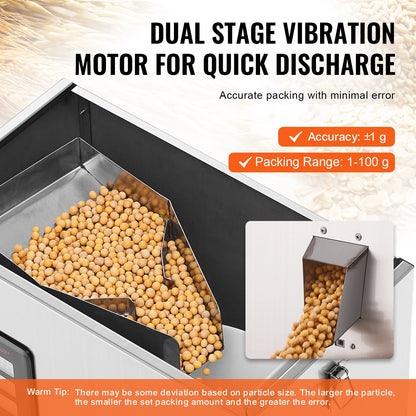 Automatic Particle Packaging Machine, 0.002-0.22lbs/1-100g, Multi-Function Pouch Powder Sachet Weighting Filling Packing Machine, Powder Filler Machine for Tea Seeds Grains Flour Beans Glitter