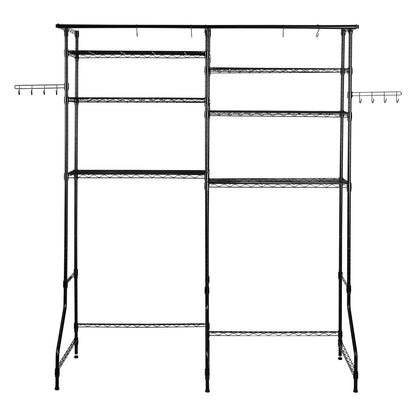 Over Washer and Dryer Storage Shelves, 6 Tiers Laundry Room Drying Rack with Hanger Rod and Hooks, Two Rows Adjustable Washer Shelves Space Saver, for Laundry Room Storage & Organization, Black