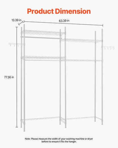Over Washer and Dryer Storage Shelves, 4 Tiers Laundry Room Drying Rack with Hanger Rod and Hooks, Two Rows Adjustable Washer Shelves Space Saver, for Laundry Room Storage & Organization, White