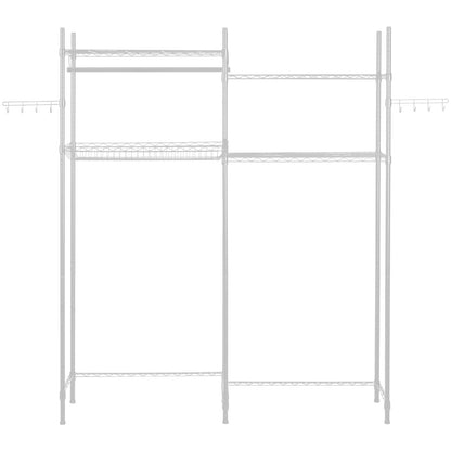 Over Washer and Dryer Storage Shelves, 4 Tiers Laundry Room Drying Rack with Hanger Rod and Hooks, Two Rows Adjustable Washer Shelves Space Saver, for Laundry Room Storage & Organization, White