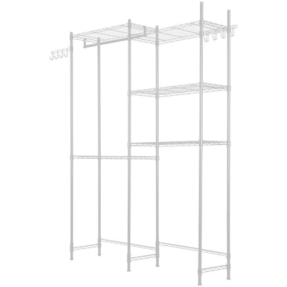 Over Washer and Dryer Storage Shelves, 5 Tiers Laundry Room Drying Rack with Hanger Rod and Hooks, Two Rows Adjustable Washer Shelves Space Saver, for Laundry Room Storage & Organization, White