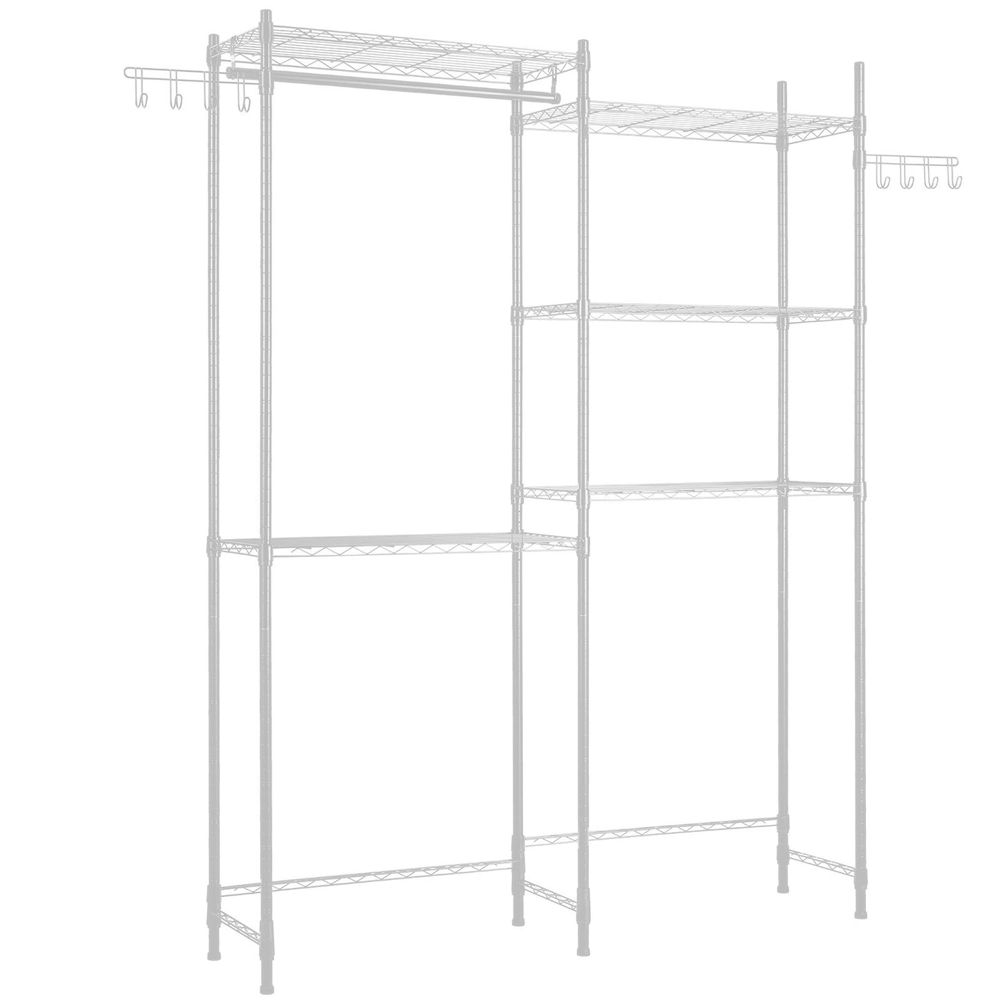 Over Washer and Dryer Storage Shelves, 5 Tiers Laundry Room Drying Rack with Hanger Rod and Hooks, Two Rows Adjustable Washer Shelves Space Saver, for Laundry Room Storage & Organization, White