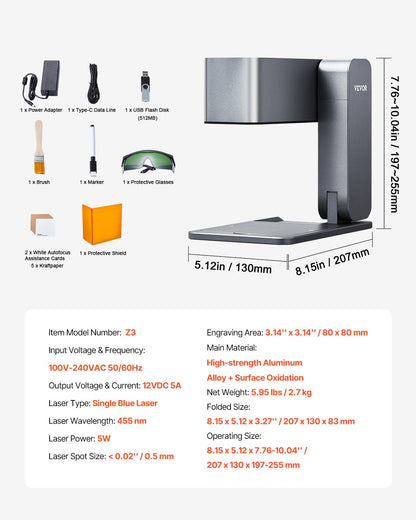 Tragbarer Lasergravierer, 600 mm/s Hochgeschwindigkeit, 5 W Handgraviergerät, DIY-Lasergravierer- und Schneide-Basisset, für Metall, Holz, Leder, Acryl, Fiberglas, Schmuck und Glas (Einzellaser, blau).