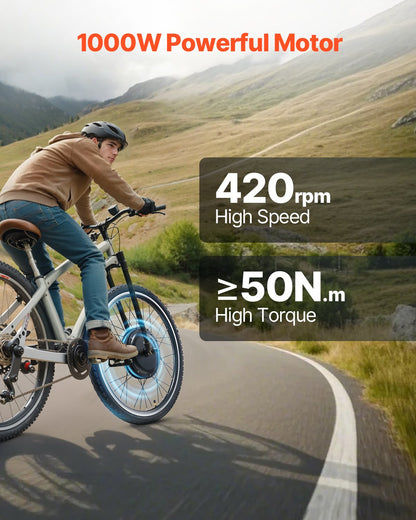 1000-W-Elektrofahrrad-Umbausatz, 48-V-420-U/min-26-Zoll-Vorderrad-Nabenmotor-Kit mit verbessertem Geschwindigkeitsregler, Gasgriff-Kit, LCD-Display und PAS-System für Rennräder