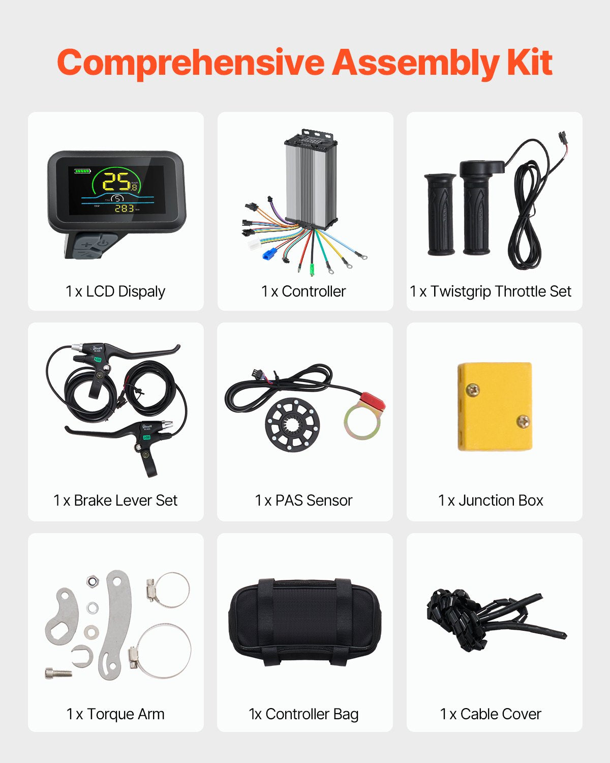 1000-W-Elektrofahrrad-Umbausatz, 48-V-420-U/min-26-Zoll-Vorderrad-Nabenmotor-Kit mit verbessertem Geschwindigkeitsregler, Gasgriff-Kit, LCD-Display und PAS-System für Rennräder