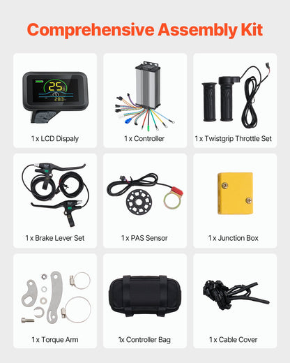 1000-W-Elektrofahrrad-Umbausatz, 48-V-420-U/min-26-Zoll-Vorderrad-Nabenmotor-Kit mit verbessertem Geschwindigkeitsregler, Gasgriff-Kit, LCD-Display und PAS-System für Rennräder