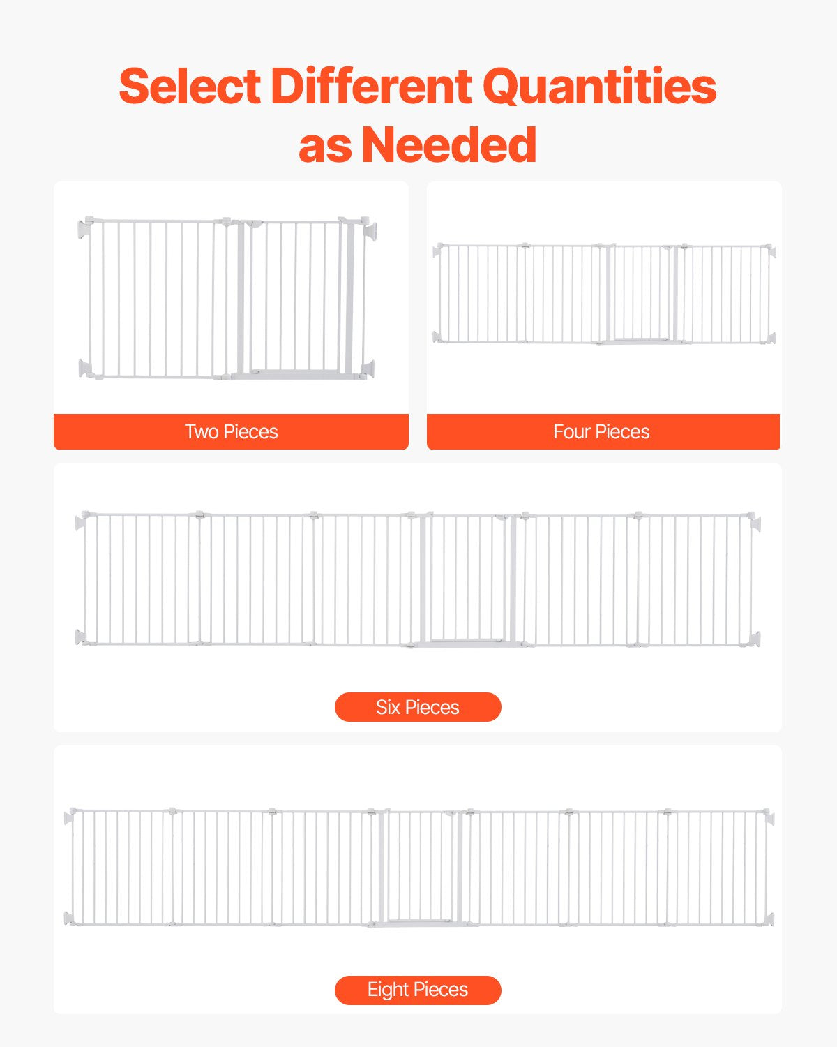 Baby Gate, 192 Inches Extra Wide, 28 Inches High 8-Panel Foldable Dog Gate, for Child Pet Security, One-Hand Open, Install Between Two Walls or As a Fence, for Stairs and Doorways, White