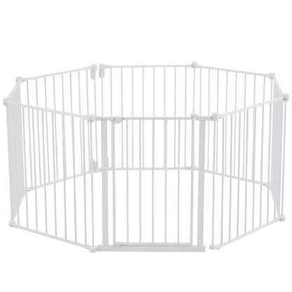 Baby Gate, 192 Inches Extra Wide, 28 Inches High 8-Panel Foldable Dog Gate, for Child Pet Security, One-Hand Open, Install Between Two Walls or As a Fence, for Stairs and Doorways, White
