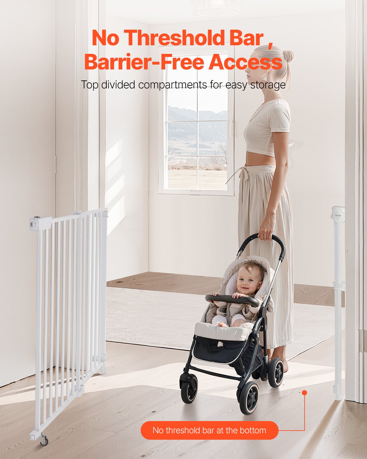 Babygitter, 75–109 cm verstellbare Breite, 71 cm hohes Hundegitter, ohne Schwellenstange, leichter Durchgang, für die Sicherheit von Kindern und Haustieren, mit Schrauben, einhändig zu öffnen, für Treppen und Türen, weiß