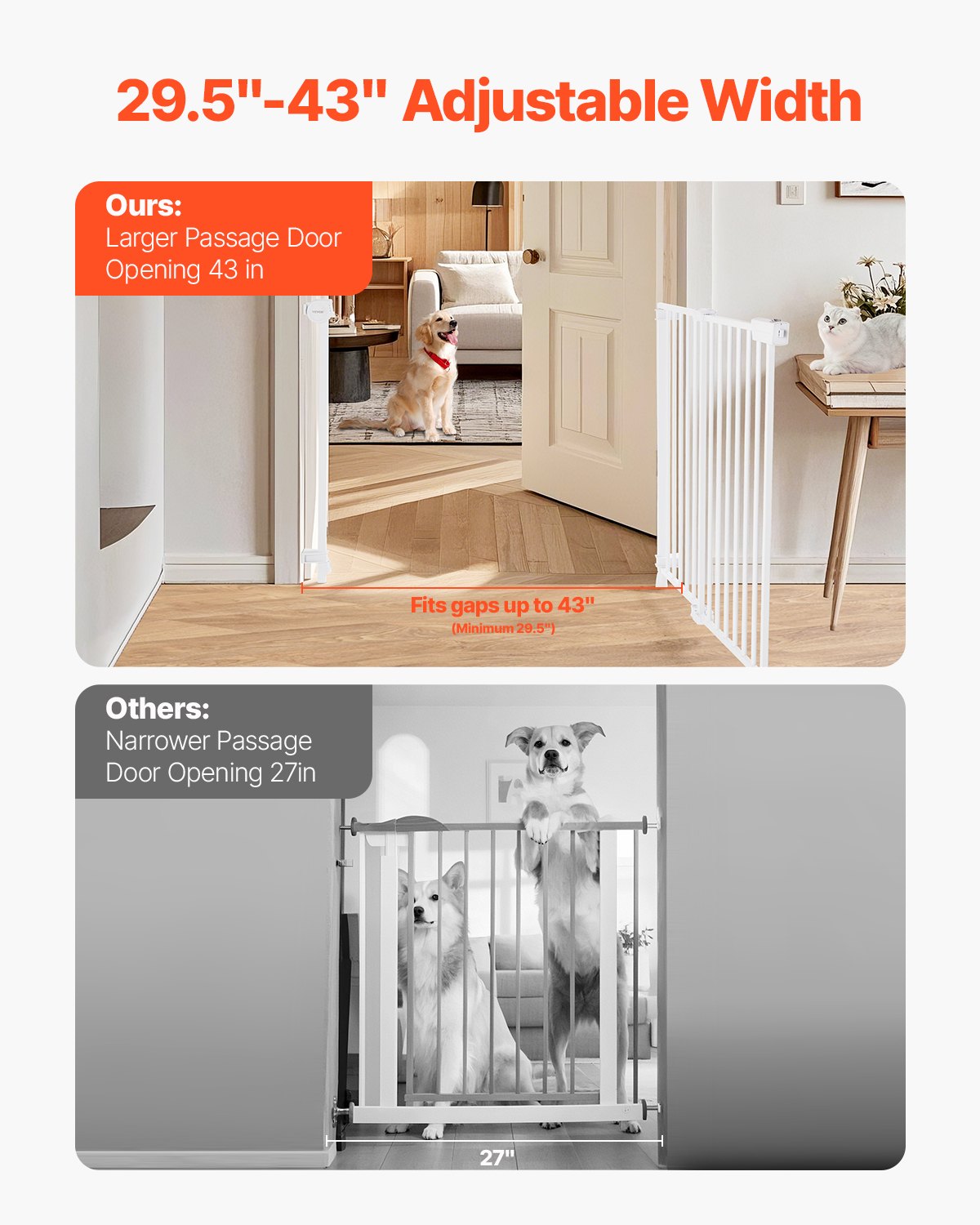 Babygitter, 75–109 cm verstellbare Breite, 71 cm hohes Hundegitter, ohne Schwellenstange, leichter Durchgang, für die Sicherheit von Kindern und Haustieren, mit Schrauben, einhändig zu öffnen, für Treppen und Türen, weiß
