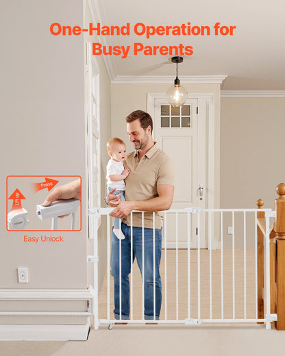 Babygitter, 75–109 cm verstellbare Breite, 71 cm hohes Hundegitter, ohne Schwellenstange, leichter Durchgang, für die Sicherheit von Kindern und Haustieren, mit Schrauben, einhändig zu öffnen, für Treppen und Türen, weiß